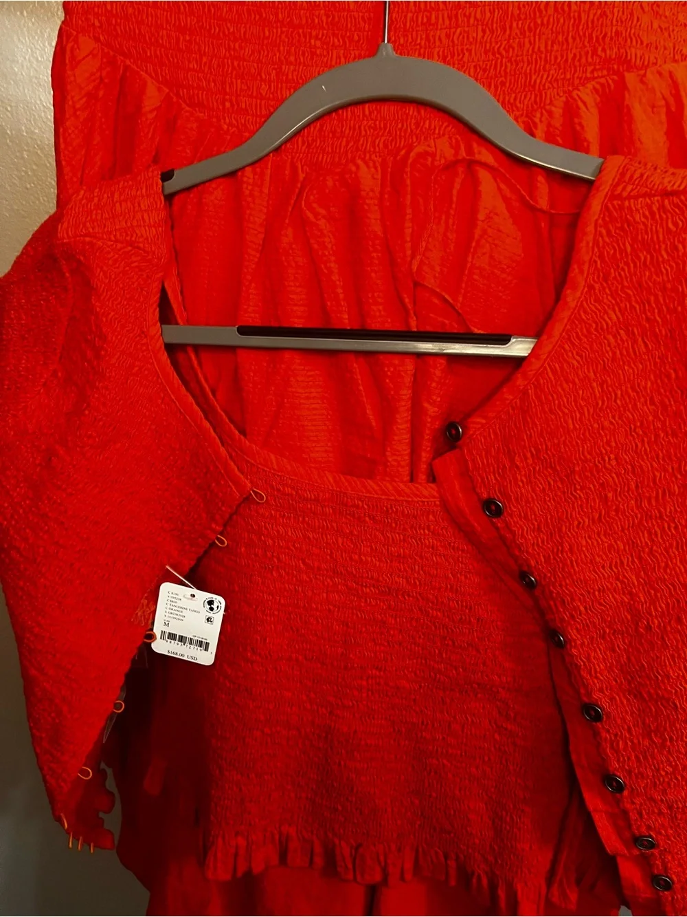 Free People NWT Braveheart Solid Set Medium Orange Pockets Elastic Buttons - Picture 12 of 12